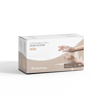 Fifthpulse FMN1000, Vinyl Disposable Gloves, 3 mil Palm, Vinyl, Powder-Free, L, 100 PK, Clear FP-V-100-L-CLR